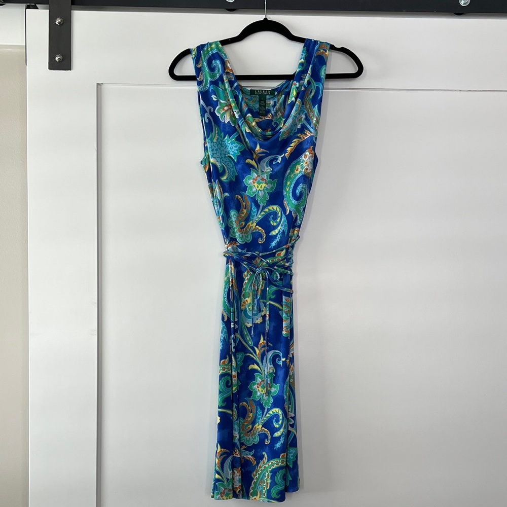 Ralph Lauren Blue and Green Paisley Midi Dress